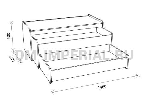 Оснащение детских садов, Кровати, Кровать 2-х ярусная выкатная с тумбой КР-012-Т