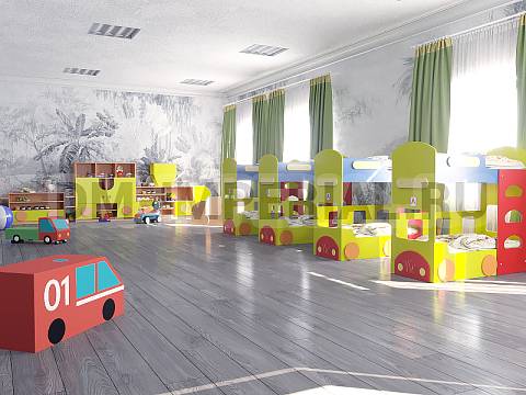 Оснащение детских садов, Кровати, Кровать 2-х ярусная Автобус КР-023