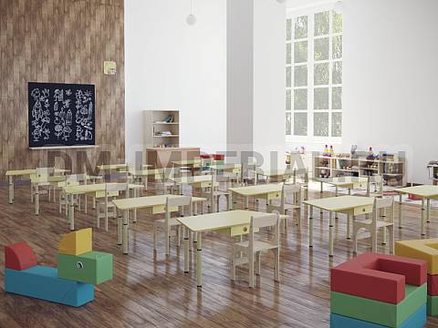 Оснащение детских садов, Столы, Стол Трапеция на регулируемых ножках с ящиками СТ-008