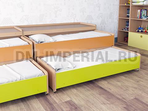 Оснащение детских садов, Кровати, Кровать 2-х ярусная выкатная с тумбой КР-012-Т