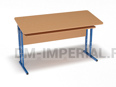 Стол ученический 2-х местный регулируемый на квадратной трубе с наклонной столешницей и полкой