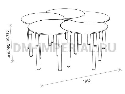 Оснащение детских садов, Столы, Стол Капелька (5 секций) на регулируемых ножках СТ-035-Ц