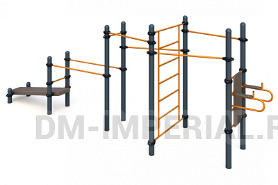 Четыре турника, шведская стенка, брусья, лавка наклонная W-02-015