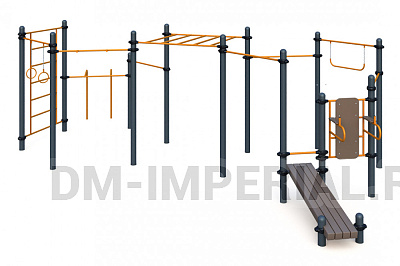 Пять турников, шведская стенка, рукоход, брусья, кольца, перекладина W-03-015