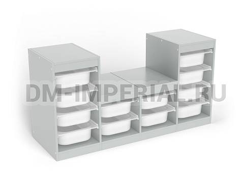 Оснащение детских садов, Шкафы, Стеллаж для хранения четырехсекционный, разноуровневый, вар. 2, высота 750 СХ-019