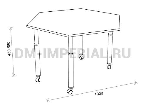 Оснащение детских садов, Столы, Стол шестигранник на регулируемых ножках и колесах СТ-004-К