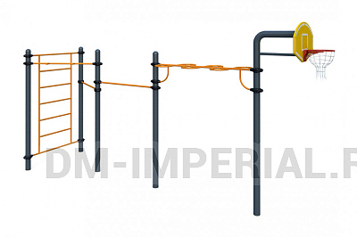 Шведская стенка, три турника, рукоход змейка, баскетбольная стойка W-06-006
