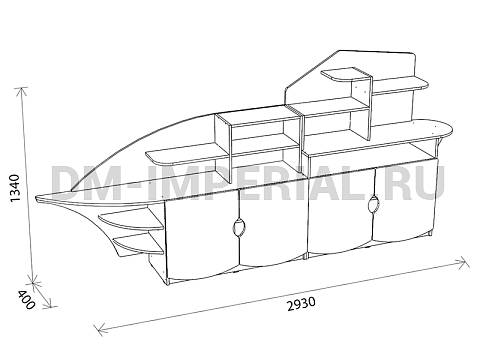 Оснащение детских садов, Шкафы, Стеллаж Пароходик ШС-008