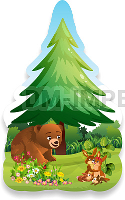 "Мишка под елкой", резной стенд