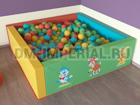 Оснащение детских садов, Мягкие модули, Сухой бассейн Квадратный с рисунком ММ-СБ-035