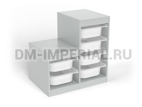 Оснащение детских садов, Шкафы, Стеллаж для хранения двухсекционный, разноуровневый, вар. 1, высота 750 СХ-016