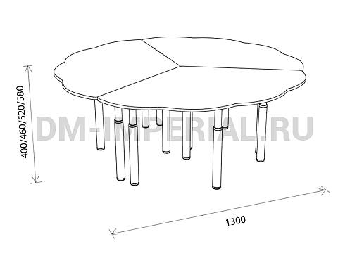 Оснащение детских садов, Столы, Стол Ромашка 3-х секционный на регулируемых ножках СТ-023-Ц