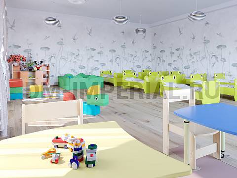 Оснащение детских садов, Кровати, Кровать ЛДСП Лягушонок с рисунком КР-004.00-Р