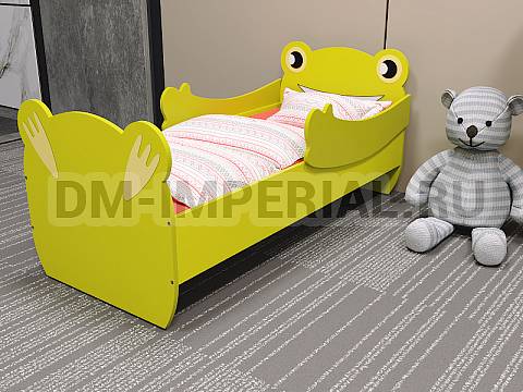 Оснащение детских садов, Кровати, Кровать ЛДСП Лягушонок с рисунком и лапами КР-004.00-Р-Л