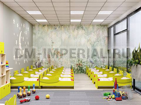 Оснащение детских садов, Кровати, Кровать ЛДСП Лягушонок с рисунком и лапами КР-004.00-Р-Л