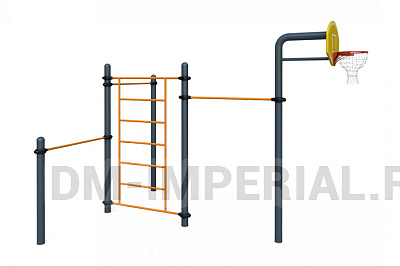 Три турника, баскетбольная стойка, шведская стенка W-06-003