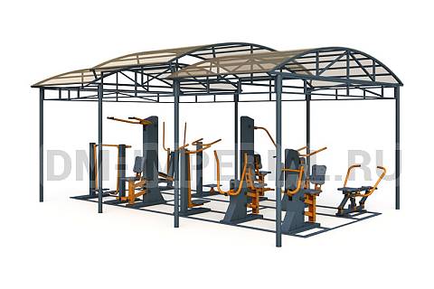 Уличное оборудование, Спортивное оборудование, Тренажерная беседка из 10 тренажеров на раме ТРК 1.1 ТРК 1.1