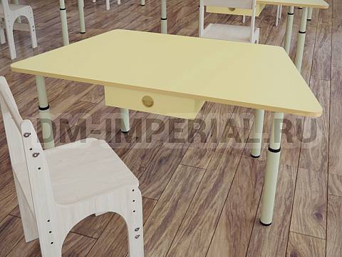 Оснащение детских садов, Столы, Стол Трапеция на регулируемых ножках с ящиками СТ-008