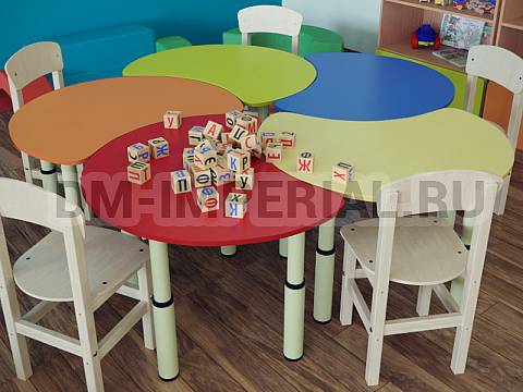 Оснащение детских садов, Столы, Стол Капелька (5 секций) на регулируемых ножках СТ-035-Ц
