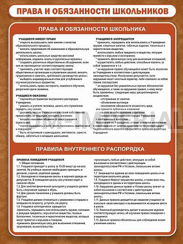 Информационные стенды, Оформление стендов для школы, "Права и обязанности школьников" ШК-02134 Информационные стенды, Оформление стендов для школы, "Права и обязанности школьников" ШК-02134
