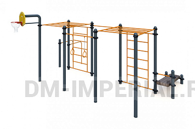 Два рукохода, турник, гимнастические кольца, брусья, баскетбольная стойка W-06-009