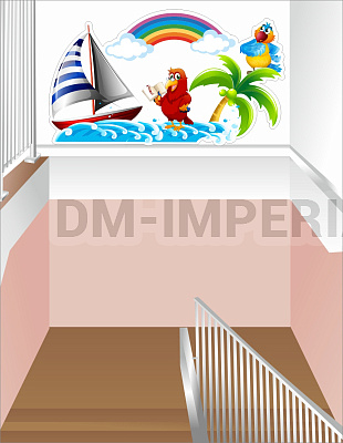 "Попугайчики", оформление лестничного пролета