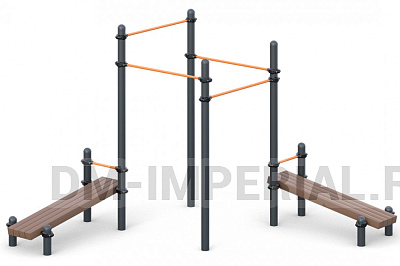 Каскад разноуровневых турников с двумя лавками для преса W-02-003