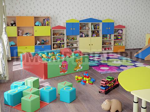 Оснащение детских садов, Мягкие модули, Сухой бассейн Квадратный Волна с рисунком ММ-СБ-055