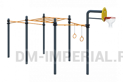 Три турника, рукоход, кольца, турник прямого хвата, баскетбольная стойка W-06-007