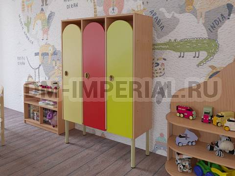 Оснащение детских садов, Шкафы, Шкаф 3-х секционный на металлокаркасе ШР-004-3