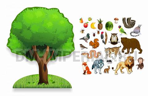 Информационные стенды, Оформление стендов для сада, Дерево и животные, магнитный резной стенд ДС-1546