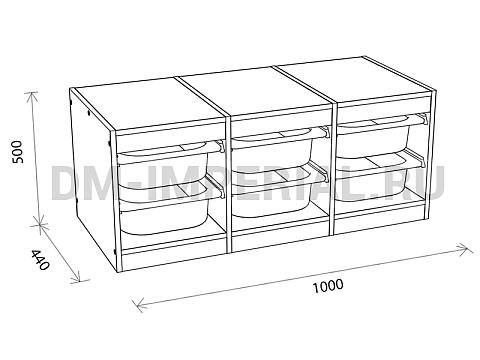 Оснащение детских садов, Шкафы, Стеллаж для хранения трехсекционный, высота 500 СХ-003