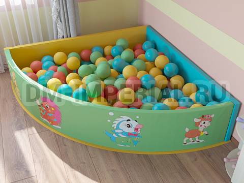 Оснащение детских садов, Мягкие модули, Сухой бассейн Угловой малый с рисунком ММ-СБ-023