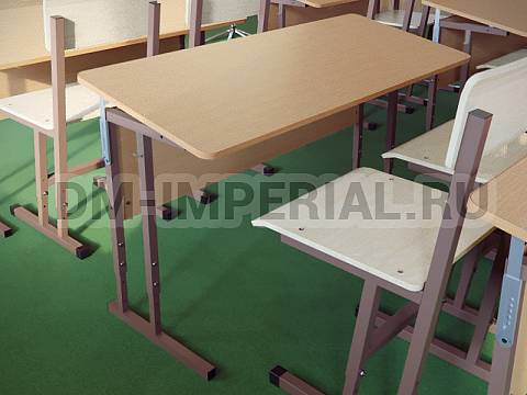 Оснащение школ, Школьные парты, Стол ученический 2-х местный регулируемый на квадратной трубе с наклонной столешницей МШ-ШП-005.2-Н