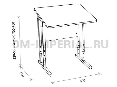 Оснащение школ, Школьные парты, Стол ученический 1-но местный регулируемый на квадратной трубе с наклонной столешницей МШ-ШП-005.1-Н