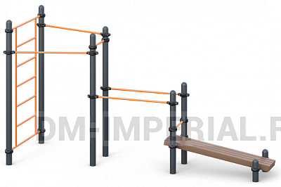 Два турника, шведская стенка, брусья, лавка наклонная W-02-014