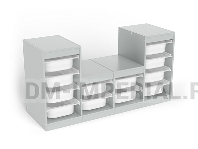 Стеллаж для хранения четырехсекционный, разноуровневый, вар. 2, высота 750