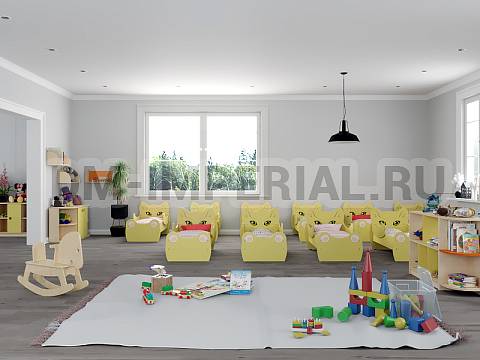 Оснащение детских садов, Кровати, Кровать ЛДСП Котенок с рисунком с лапами КР-004.01-Р-Л