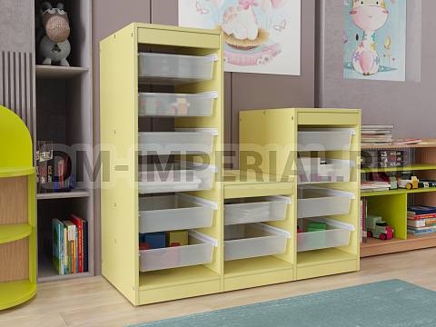 Оснащение детских садов, Шкафы, Стеллаж для хранения трехсекционный, разноуровневый, вар. 4, высота 1000 СХ-023