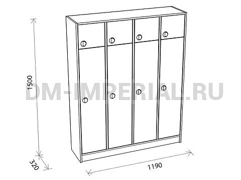 Оснащение детских садов, Шкафы, Шкаф 4-х секционный с антресолью на цоколе ШР-007-4