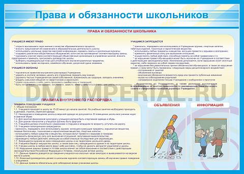 Информационные стенды, Оформление стендов для школы, Права и обязанности школьников ШК-0221