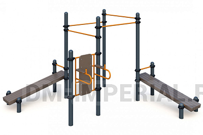 Четыре турника, две лавки наклонных, брусья W-02-009