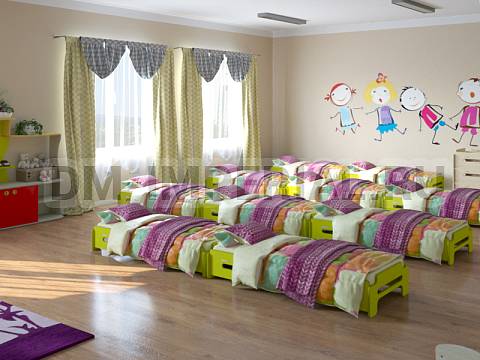 Оснащение детских садов, Кровати, Эко-кровать Мозайка ясельная с бортиком (фанера) КР-028-Я