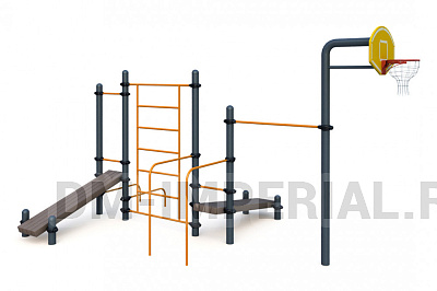 Баскетбольная стойка, турник, шведская стенка, брусья, две лавки W-06-008