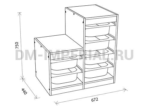 Оснащение детских садов, Шкафы, Стеллаж для хранения двухсекционный, разноуровневый, вар. 1, высота 750 СХ-016