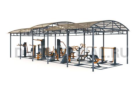 Уличное оборудование, Спортивное оборудование, Тренажерная беседка из 14 тренажеров на раме ТРК 1.3 ТРК 1.3