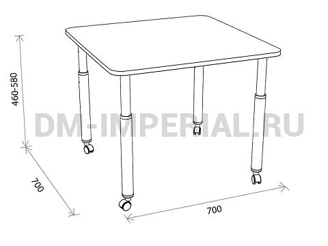 Оснащение детских садов, Столы, Стол Квадратный на регулируемых ножках и колесах СТ-005-К