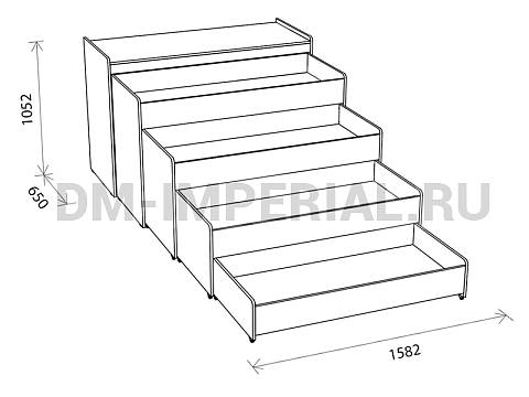 Оснащение детских садов, Кровати, Кровать 4-х ярусная выкатная с тумбой КР-014-Т
