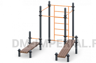 Шведская стенка, три турника, две лавки наклонных W-01-009