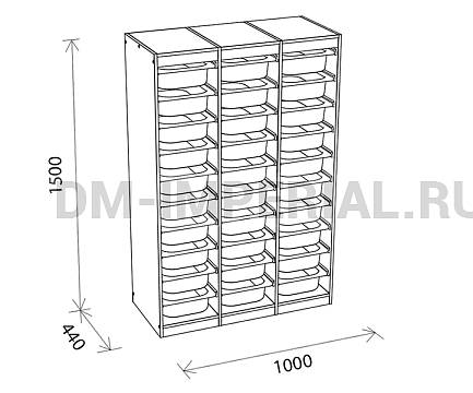 Оснащение детских садов, Шкафы, Стеллаж для хранения трехсекционный, высота 1500 СХ-015
